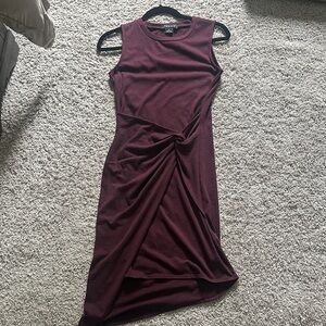 Trouve Sleeveless Asymmetrical Twist Midi Dress - Wine
